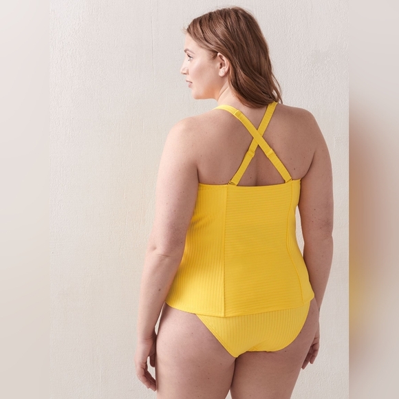 Addition Elle Yellow Ribbed Tankini Swim Suit Top Swimsuit Plus Size 2X Beach - Picture 2 of 8